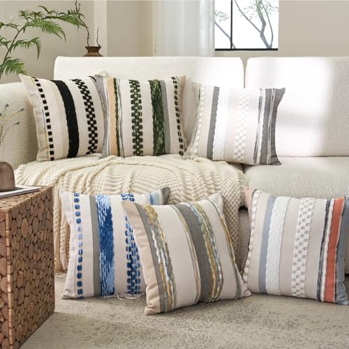 Boho Throw Pillow Covers 18x18 Inch Set of 2 (Orange Blue / 18" x 18" (Pack of 2))
