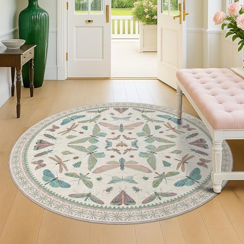 Insect Light Green 5ft Round Area Rug for Living Room (5' (Round) / Beige Green)