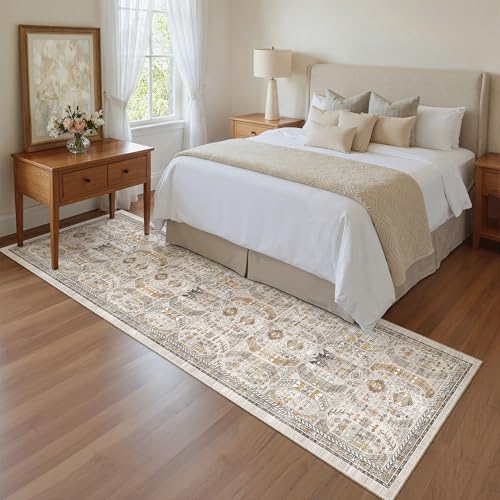 Hallway Runner Rug 2x8 Washable Kitchen Rugs Non (Brown/Gold / 2' x 8' (Runner))