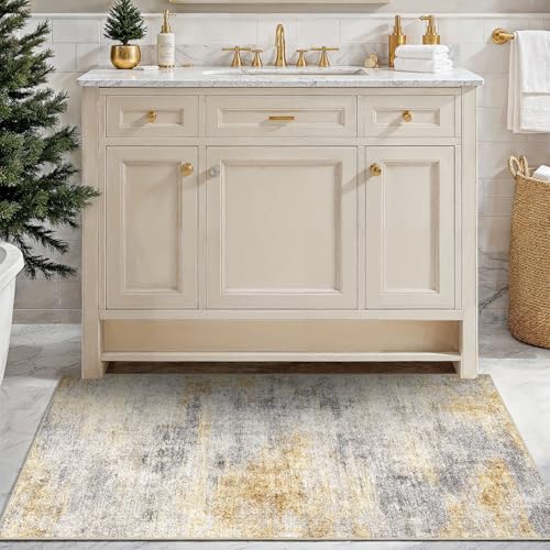 3x4 Area Rug Washable Abstract (Grey/Yellow / 3' x 4')
