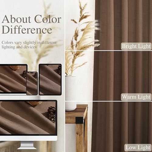 Caramel Brown Curtains 100 Inches Long 2 Panels Set Back Tab Linen Extra Long Drapes for Living Room Modern Farmhouse Light Filtering Semi Sheer Linen Curtain for Big Window 52x100 (52"W x 100"L (Pack of 2) / Caramel Brown)