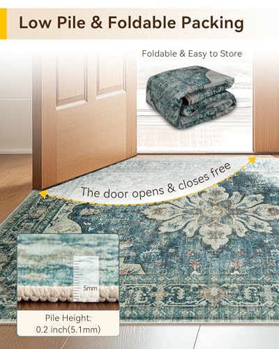 Washable Area Rug (Blue/Vintage Dark Blue / 2' x 9' (Rectangular))