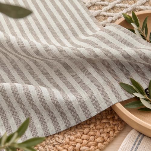 Tab Top Linen Kitchen Curtains 36 Inches Striped Tier Curtains Farmhouse Modern Cafe Style Small Window Treatments Airy Light Filtering Rod Pocket for Living Room Bathroom 2 Panels Taupe Grey (D | Taupe Grey on Beige / 26"W x 36"L (Pack of 2))