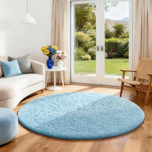 Round Rug 4Ft Light Blue Circle Area Rugs (Light Blue / 4' (Round))