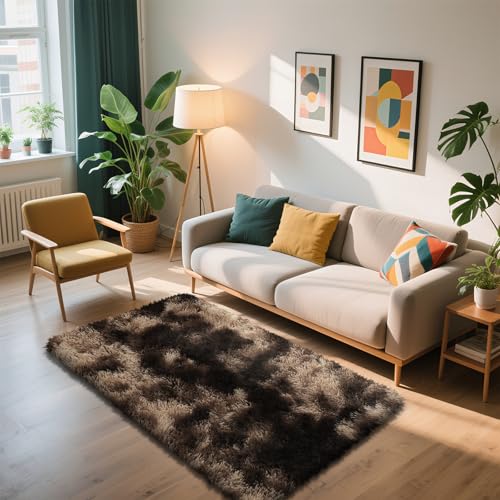 Shag Area Rug for Bedroom 3x5 (Mottling Coffee / 3' x 5' (Rectangular))