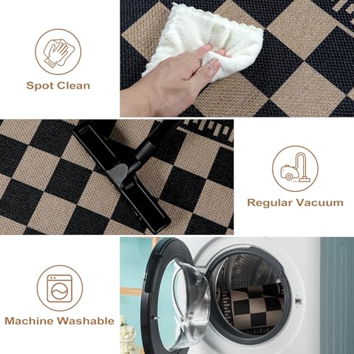 Checkered Easy Jute 3x5 Outdoor Patio Rug (3'x5' (Rectangular) / Black Checkered)