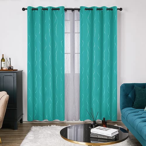 Living Room Curtains 84 Inches Long (Turquoise/Wave Dots / 52"W x 84"L (Pack of 2))