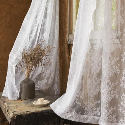 Vintage Lace Curtains 120 Inches Long (Bright White / 52"W x 120"L (Pack of 2))