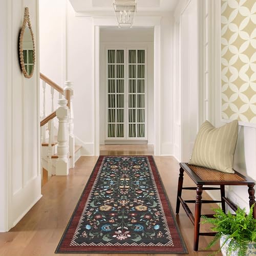 Floral Rug 2.5x8 Runners for Hallways (C Red / 2'6" x 8' (Runner))