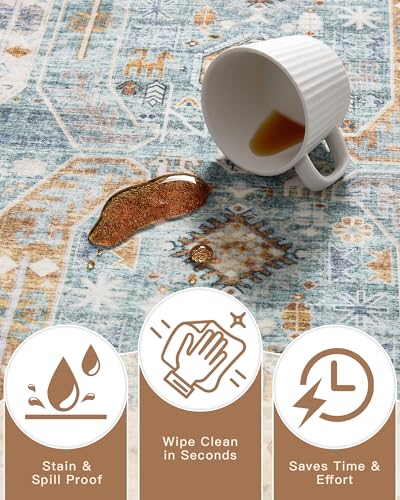 Washable Area Rug 2x3 Small Entryway Rugs Non (Blue/Gold / 2' x 3' (Rectangular))