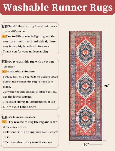 3x8 Washable Non Slip Boho Runner Rug for Hallway (Rust/Multi / 3' x 8' (Runner))