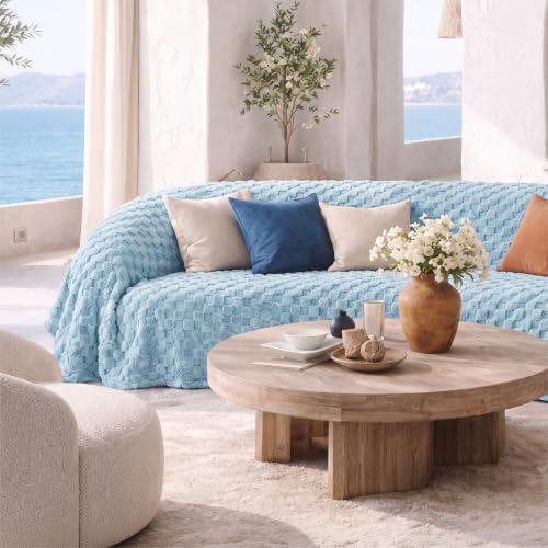 Checkered Soft Cozy Queen Blanket for Bed (Light Blue / Queen (90" X 90"))