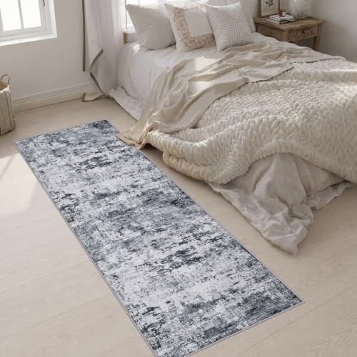 2.6x8 Washable Runner Rug：Modern Abstract Kitchen Soft Carpet Grey (Grey / 2'6" x 8' (Rectangular))