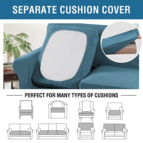 3 Piece Stretch Sofa Covers for 2 Cushion Sofa Couch Covers for Living Room Furniture Cover (Medium-XL / Storm Blue)