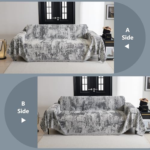 Sectional Couch Cover Deep Grey Abstract Geometric Sofa Covers for Sectional Sofa L Shape Chenille Couch Protector for Dogs Pets Couch Throw Cover Washable Durable for Home Decor (91" x 134" / 1# Deep Grey)