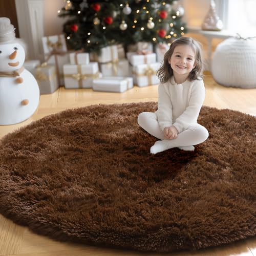 Chocolate Brown Round Circle Area Rug 4Ft for Bedroom Living Room (Brown / 4' (Round))