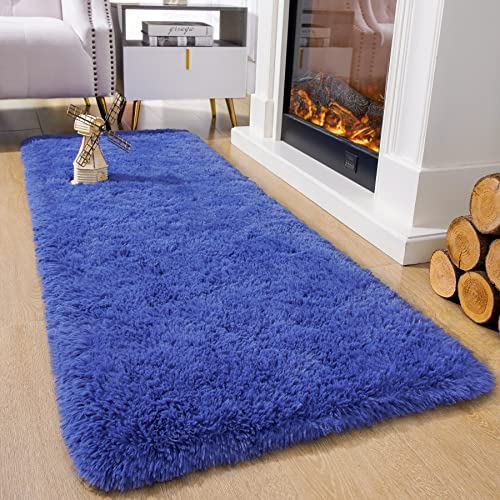 Soft Runner Rug for Bedroom Living Room Plush Fluffy Rugs 2x6 (Navy / 3' x 2' (Runner))