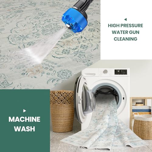 8x10 Boho Washable Area Rugs for Living Room (8' x 10' (Rectangular) / Milky White-light Blue-light Brown)