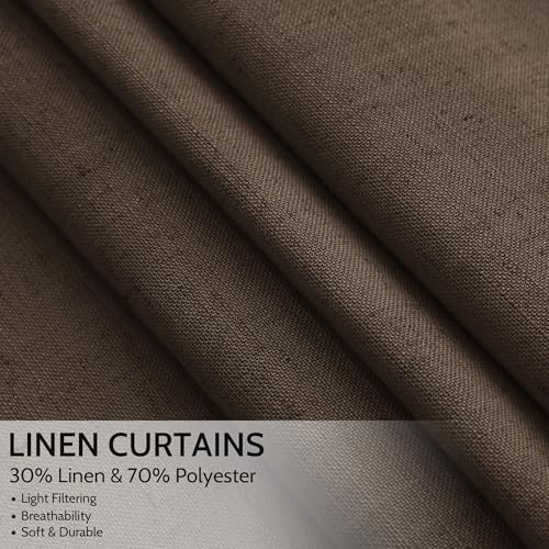 Chocolate Linen Curtains 84 Inch Length 2 Panels Set for Living Room Back Tab Light Filtering Semi Sheer Curtain for Bedroom Farmhouse Drapes (52"W x 84"L (Pack of 2) / Chocolate)