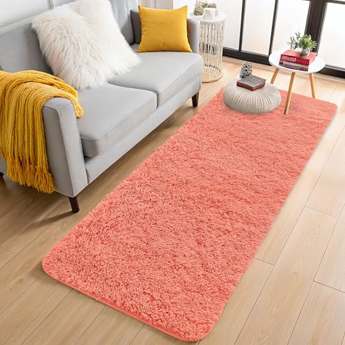 2x6 Machine Washable Runner Rugs for Hallway (2x6 Ft / Coral Red)