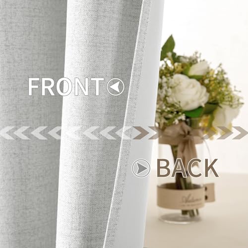 100% Blackout Linen Curtains for Bedroom 52x63 Inch Heathered White (Heathered White / 52"W x 63"L (Pack of 2))
