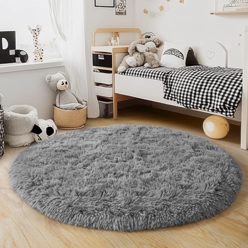 4'x4' Grey Round Rug for Bedroom (4' (Round) / Grey)