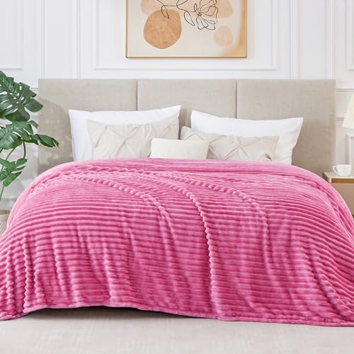 3D Ribbed Jacquard Hot Pink King Size Blanket for Bed (Hot Pink / King(108"x90"))