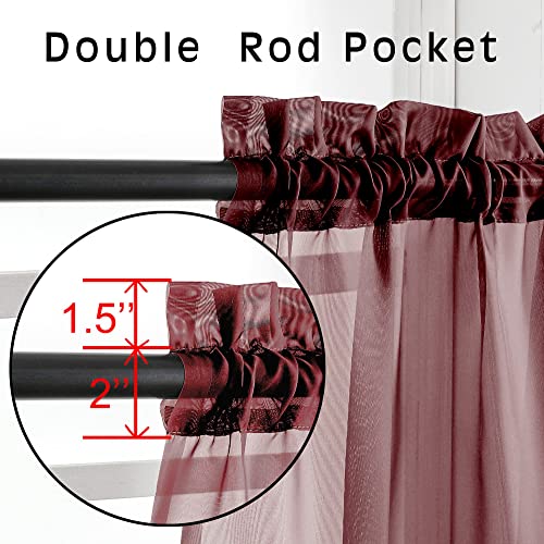 Burgundy Sheer Curtains 63 inch Length 2 Panels Set for Christmas (Burgundy / 42"W x 63"L (Pack of 2))