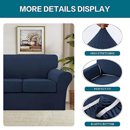 4 Piece Sofa Covers for 3 Cushion Couch Sofa Slipcover Soft Couch Cover for Dogs (Sofa (3 Cushion) / Navy)