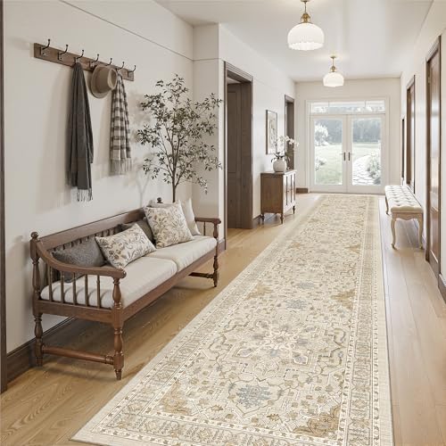 Hallway Runner Rug 2'6''x14' Kitchen Runners Vintage (Beige/Blue / 2'6" x 14' (Runner))