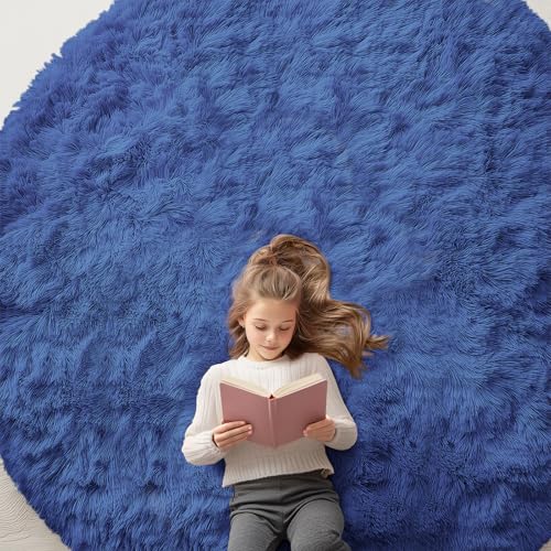 Navy Blue Round Rugs for Bedroom (8 Ft Round / Navy Blue)