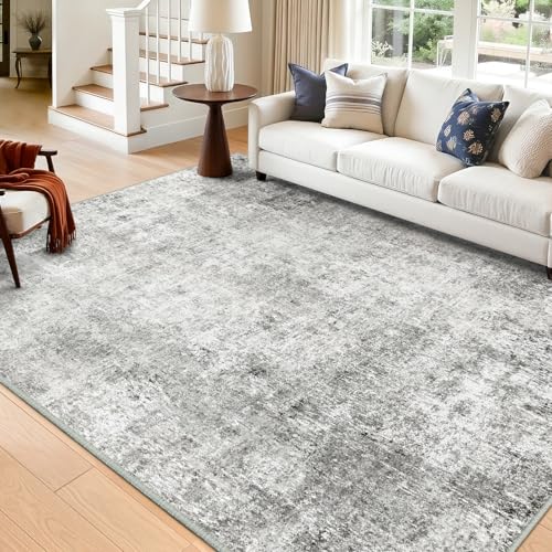 Washable 6'x9' Abstract Area Rug for Living Room Gray White (Gray/White / 6' x 9' (Rectangular))