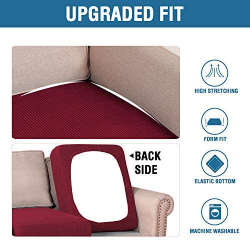 High Stretch Individual Seat Cushion Covers Sofa Slipcovers Couch Cushion Covers Sofa Covers Featuring Jacquard Textured Twill Fabric (Wine/Burgundy)