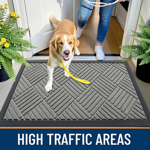 Front Door Mat Outside Entrance 47x32 (47" X 32" / Modern Gray Diamond)