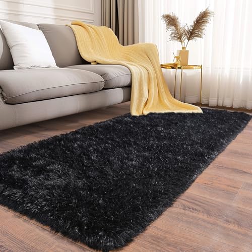 Soft Runner Rugs for Bedroom Hallways (2' x 5' (1 pc) / Black)