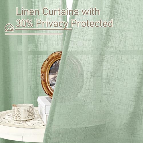Semi Sheer Linen Curtains 48 Inch Length 2 Panels (34"W x 48"L (Pack of 2) / Fresh Green)