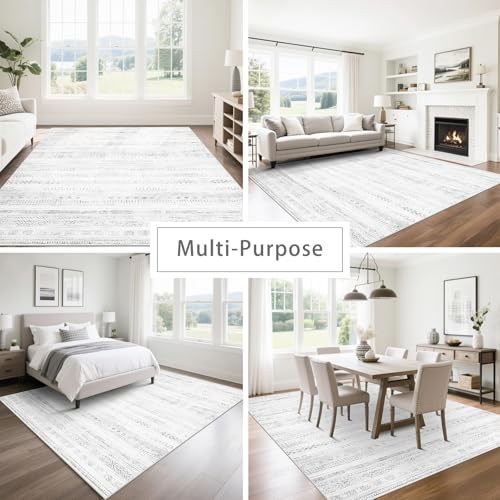 8x10 Washable Area Rugs for Living Room (8' x 10' (Rectangular) / Moroccan-gray-white)