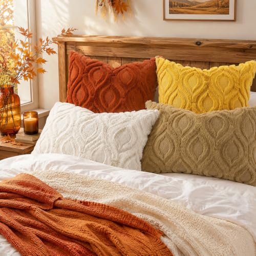 Faux Fur Mustard Yellow Throw Pillow Covers 12x20 Set of 2 (20" x 12" (Pack of 2) / Mustard Yellow)
