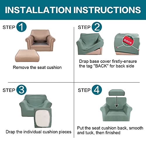 2 Piece Chair Covers Chair Slipcovers for Living Room Armchair Couch Cover Chair Sofa Cover with Individual Cushion Covers Furniture Cover for Chairs Feature Thick Fabric (Armchair (1 Cushion) / Dark Cyan)