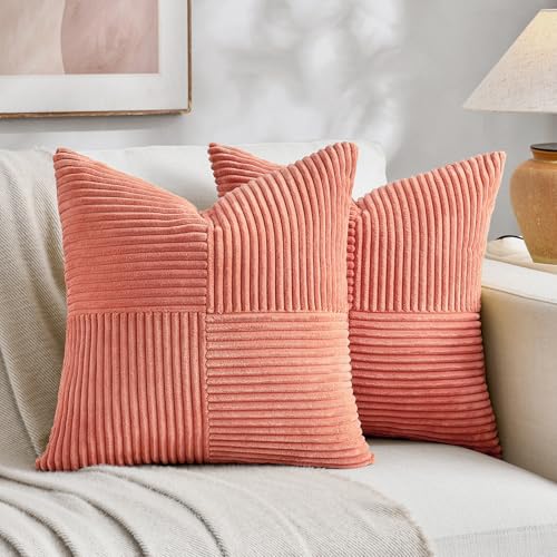 2 Packs Coral Decorative Throw Pillow Covers 16x16 Inch for Living Room Couch (Coral / 16" x 16" (Pack of 2))