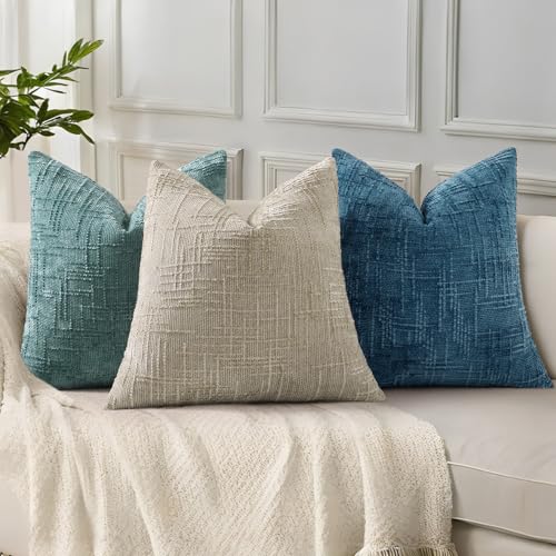 Textured Chenille Throw Pillow Covers 20x20 Set of 2 Navy Blue (Navy Blue / 20" x 20" (Pack of 2))