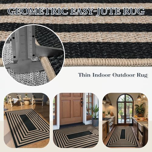 Modern 3x5 Outdoor Rug (3' x 5' (Rectangular) / Black/Nature Border)
