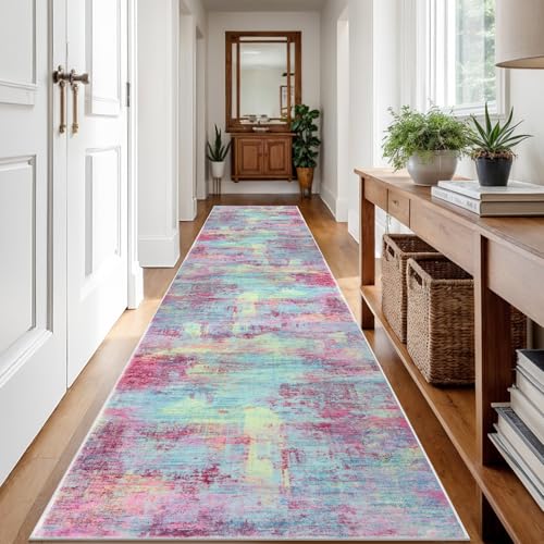 Abstract Runner Rug 3x12 Ft Washable Runners for Hallways (Multi Pink / 3' x 12' (Rectangular))