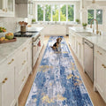 Washable Runner 2'6"x14' Abstract Area Rug for Hallway Blue Gold (Blue/Gold / 2'6" x 14' (Runner))