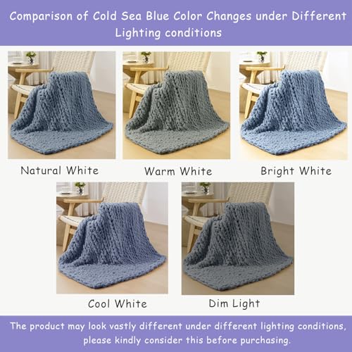 Chunky Knit Throw Blanket for Couch (Cold Sea Blue / 40"x40" (Small Size Throw）)