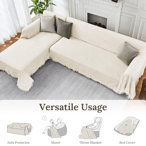 2 Piece Sectional Couch Cover for L Shape Sofa Ivory XXL (Ivory / XX-Large)