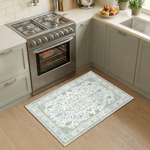 Washable Area Rug (Green/White/Blue / 2' x 3' (Rectangular))