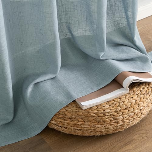 Dusty Blue Linen Curtains 42x84 Inch Length for Bedroom (42"W x 84"L (Pack of 2) / Stone Blue)