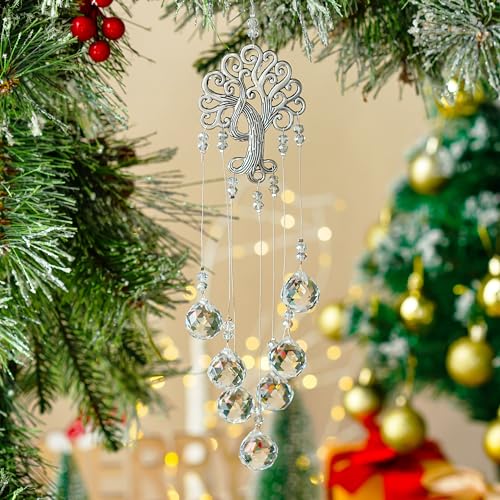 Tree of Life Crystal Prism Suncatcher Rainbow Maker Garden Decor (Clear Crystal Ball-long Chain)