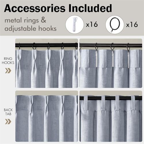 Pinch Pleated Linen Curtains 96 Inches Long 2 Panels Light Blue (Chambray Blue / 40"W x 96"L (Pack of 2))